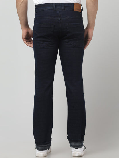 Navy Blue Regular Fit Cotton Jeans
