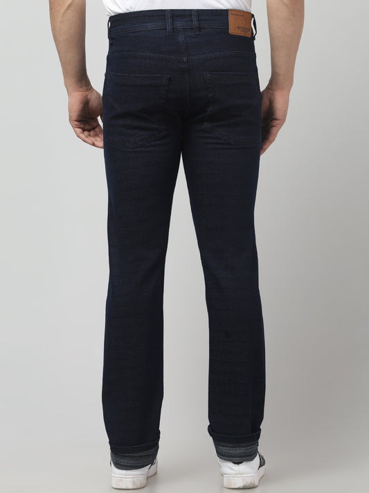Navy Blue Regular Fit Cotton Jeans