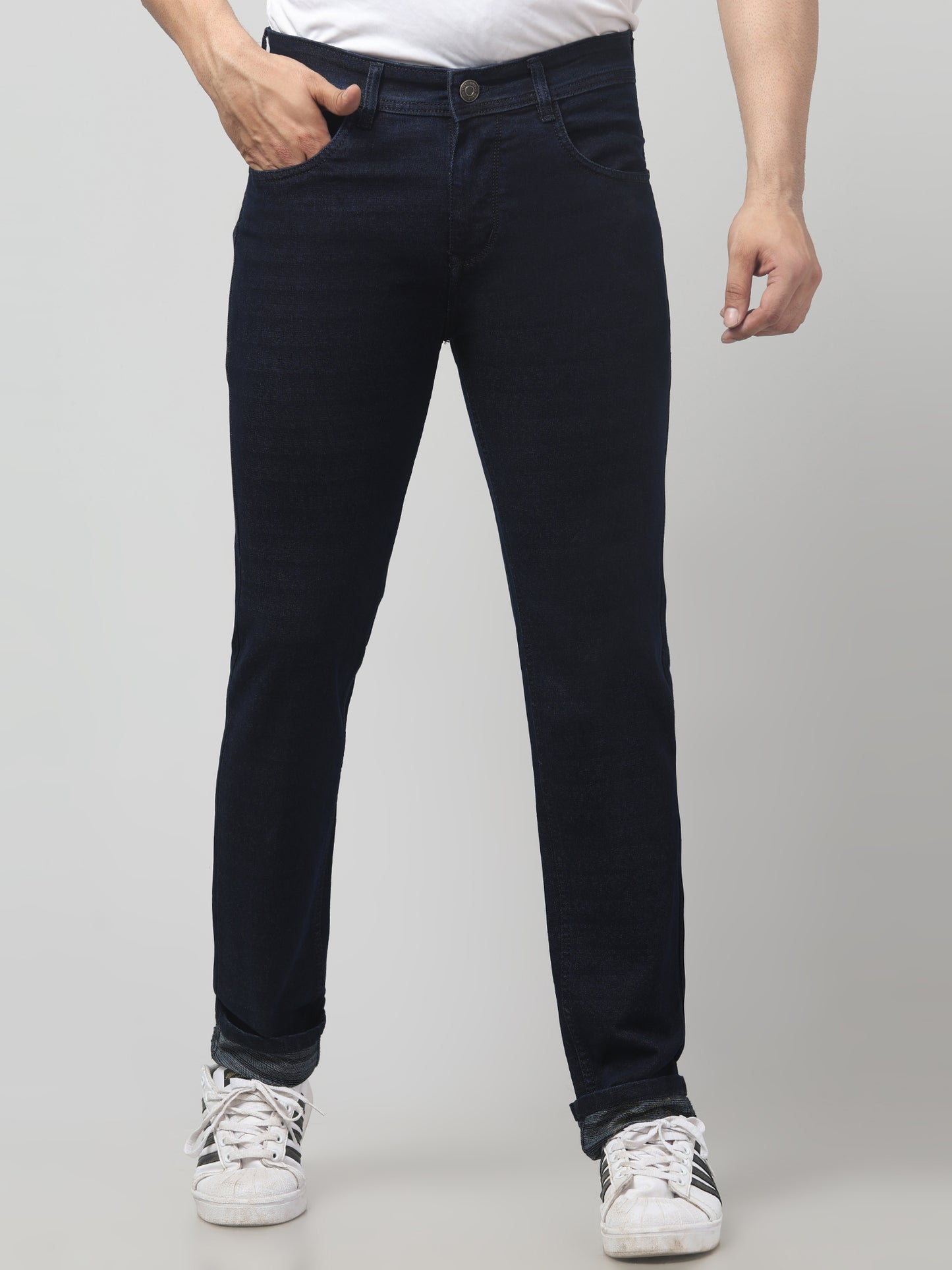 Navy Blue Regular Fit Cotton Jeans