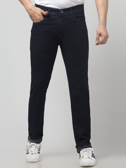 Navy Blue Regular Fit Cotton Jeans