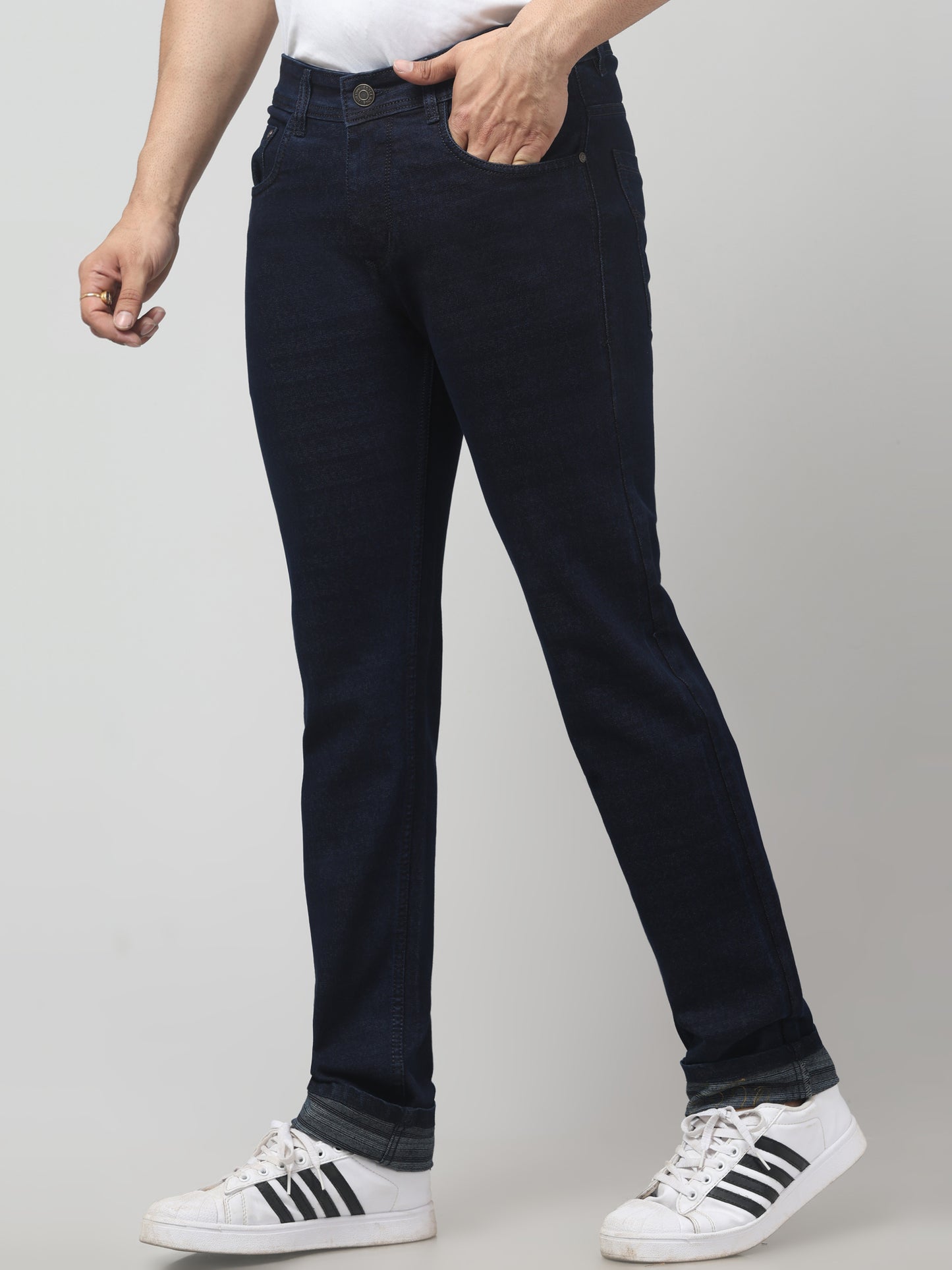 Navy Blue Regular Fit Cotton Jeans