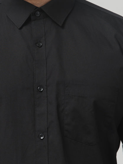 Men's Formal Black Solid Print Full Sleeve Shirt