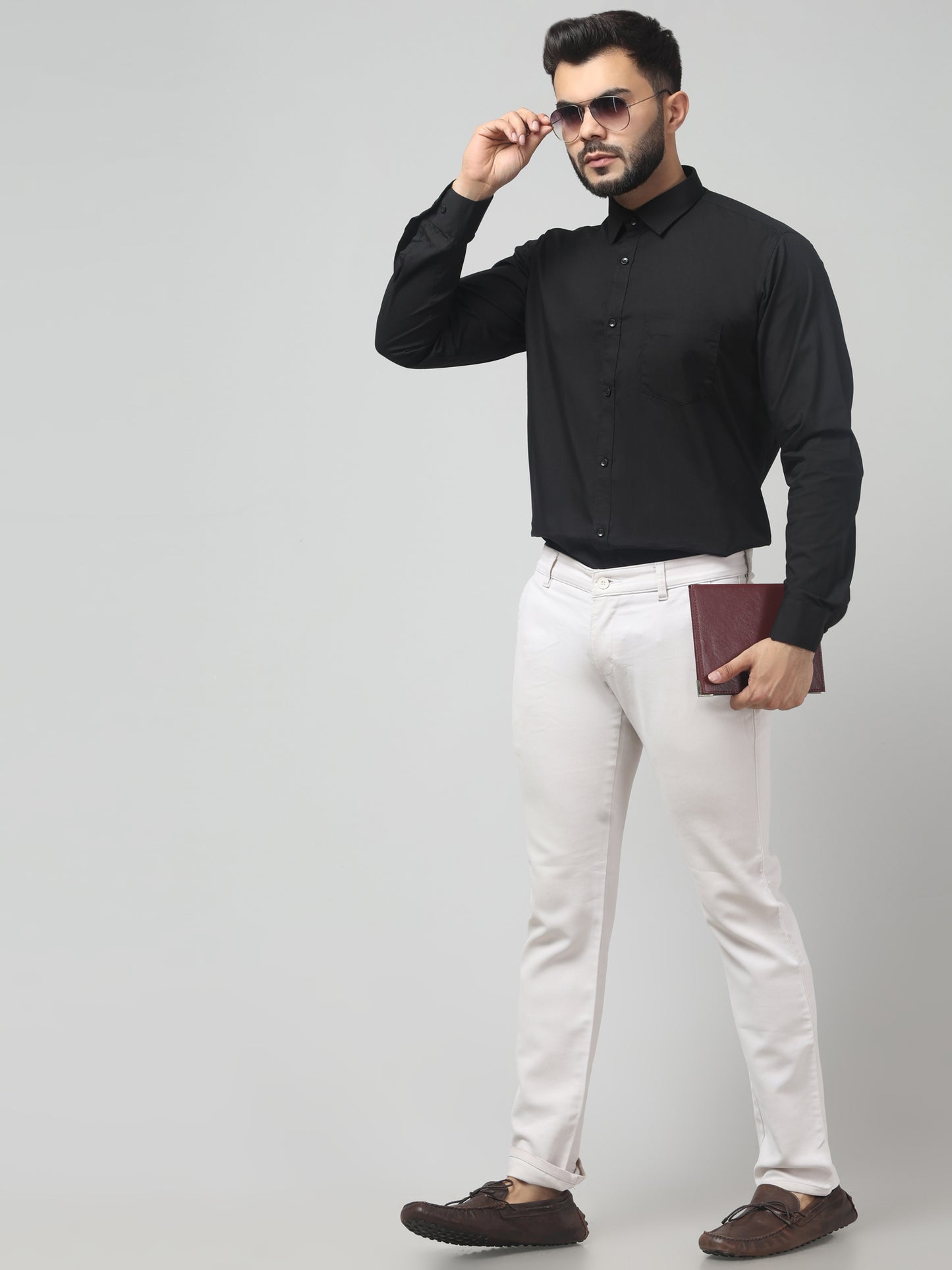 Men's Formal Black Solid Print Full Sleeve Shirt