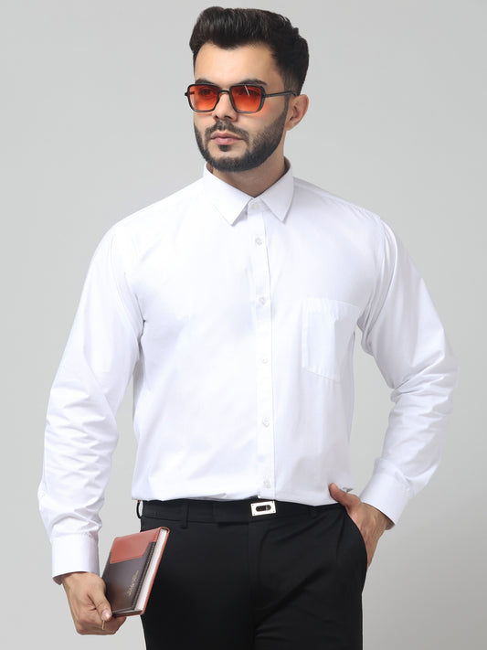 Men's Formal White Solid Print Full Sleeve Shirt