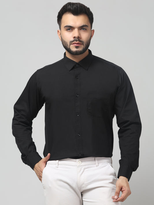 Men's Formal Black Solid Print Full Sleeve Shirt