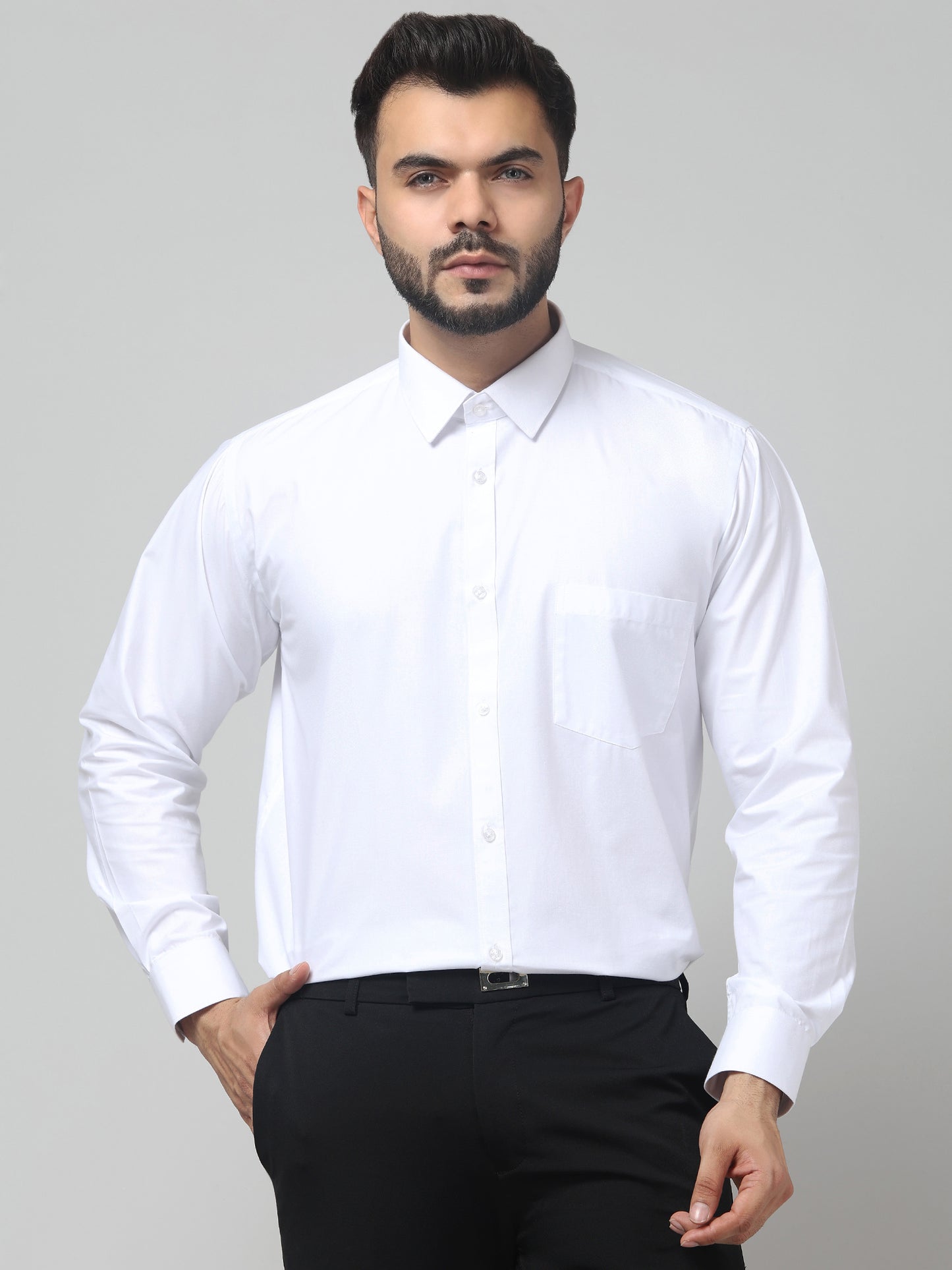 Men's Formal White Solid Print Full Sleeve Shirt