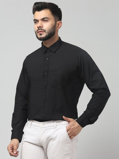 Men's Formal Black Solid Print Full Sleeve Shirt