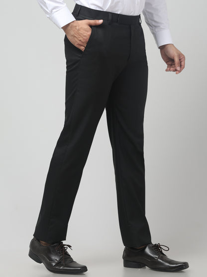 Men's Black Solid Regular Fit Formal Trouser
