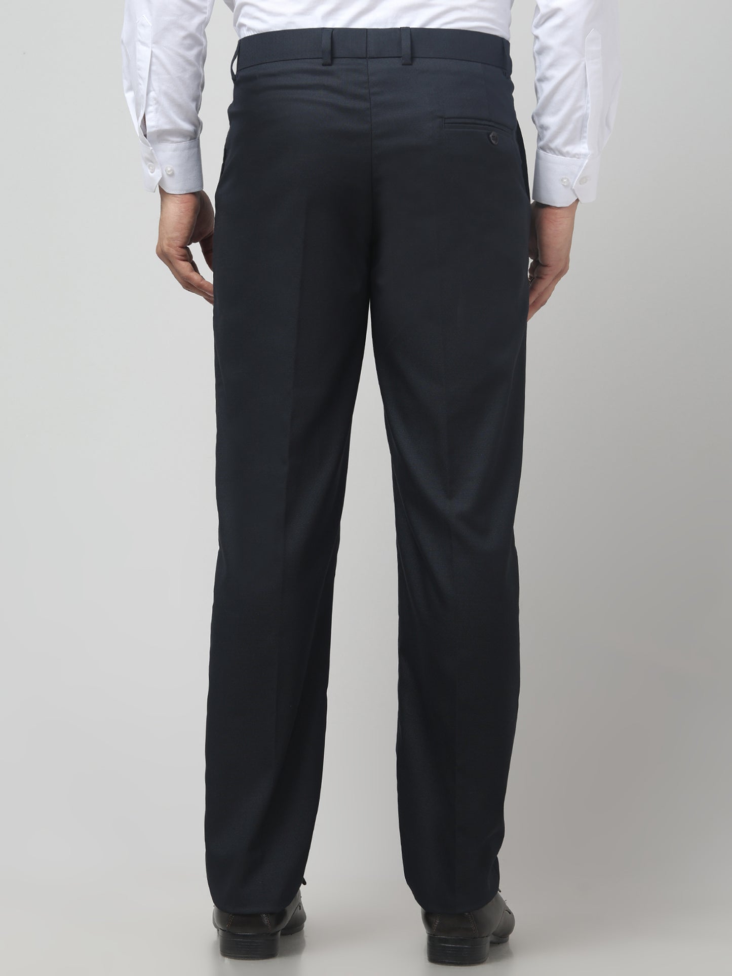 Men's Blue Self Design Regular Fit Formal Trouser