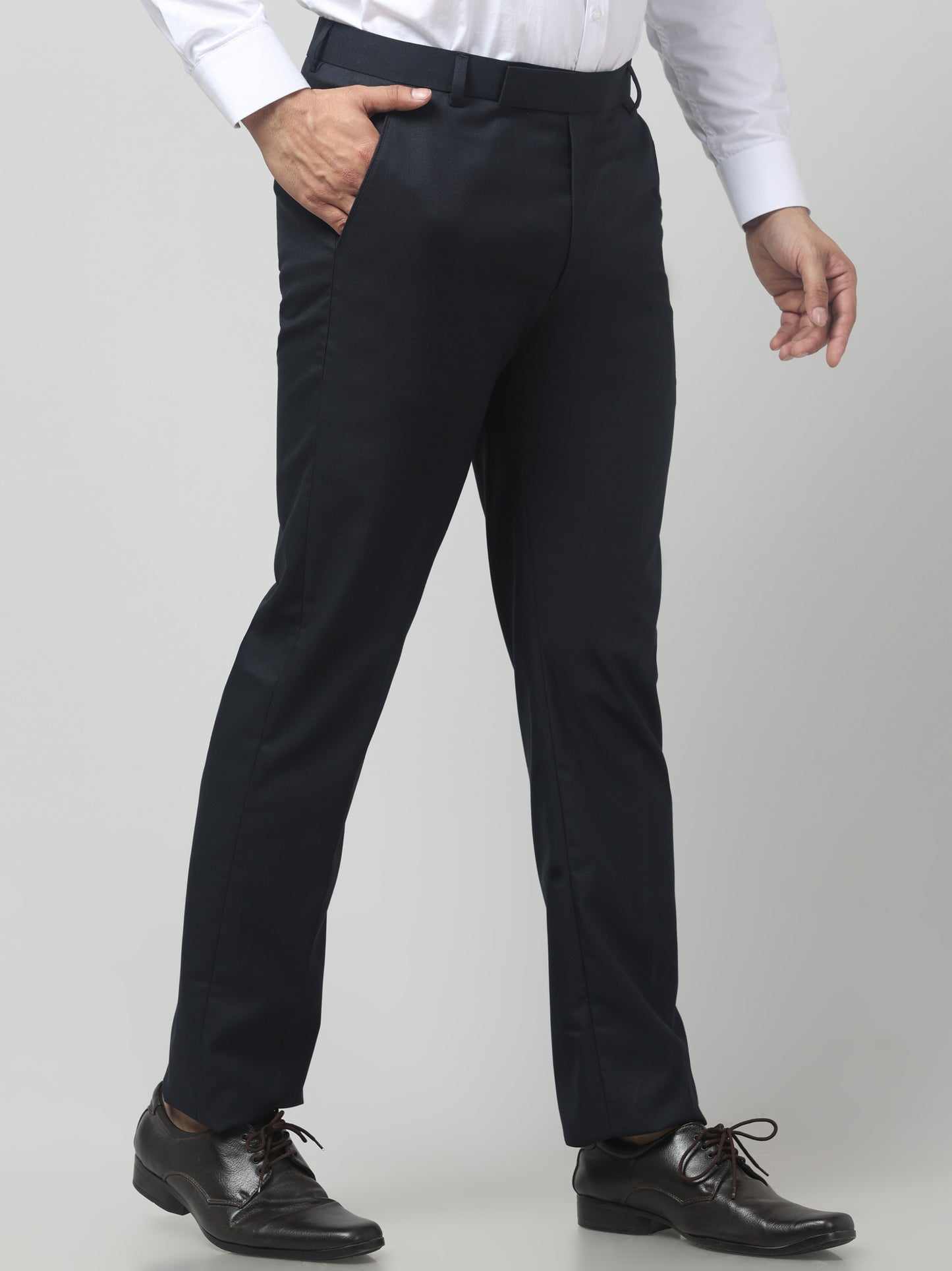 Men's Blue Self Design Regular Fit Formal Trouser