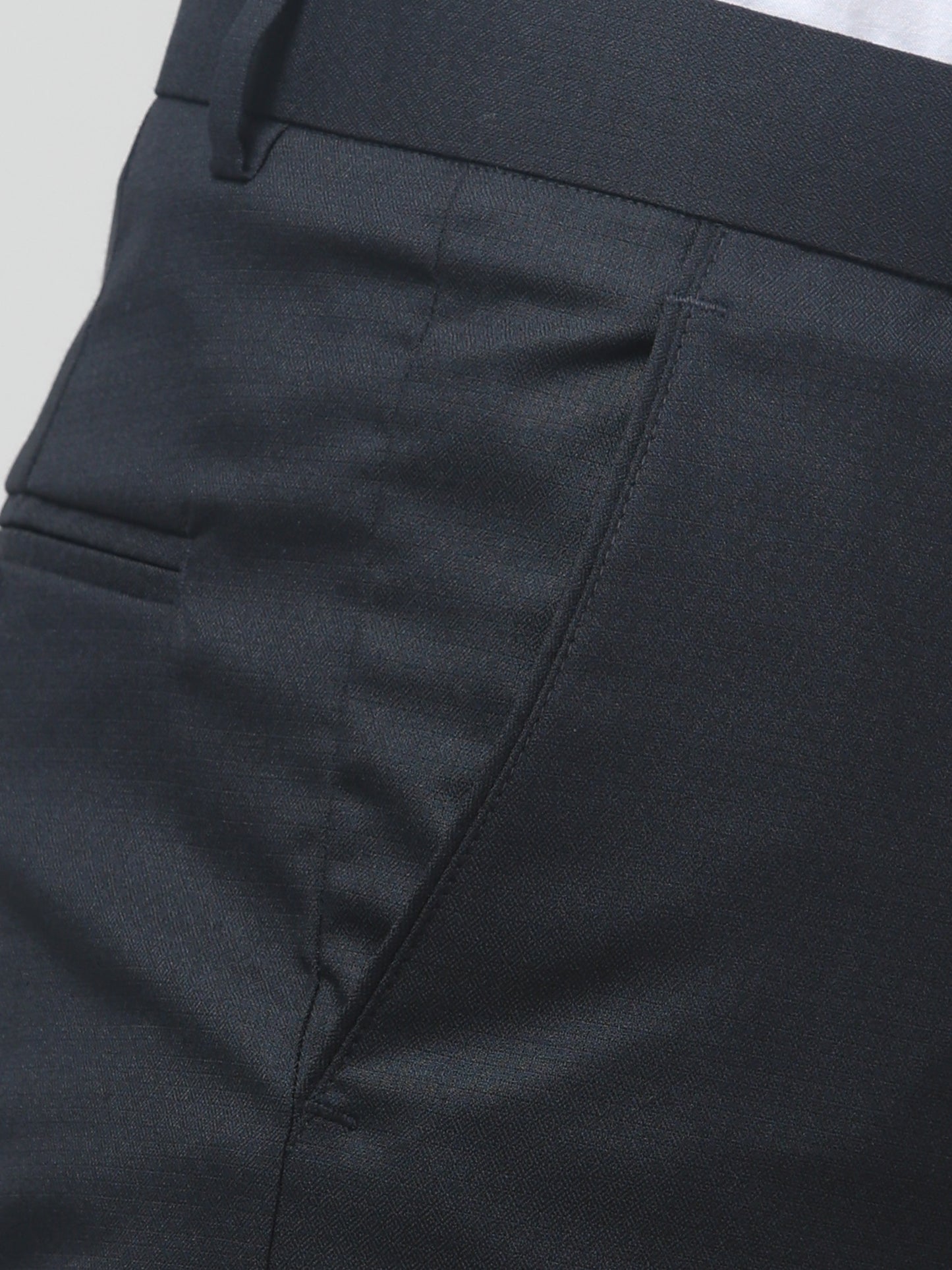 Men's Blue Self Design Regular Fit Formal Trouser