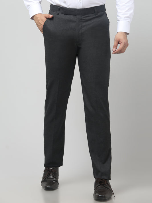 Men's Grey Solid Regular Fit Formal Trouser