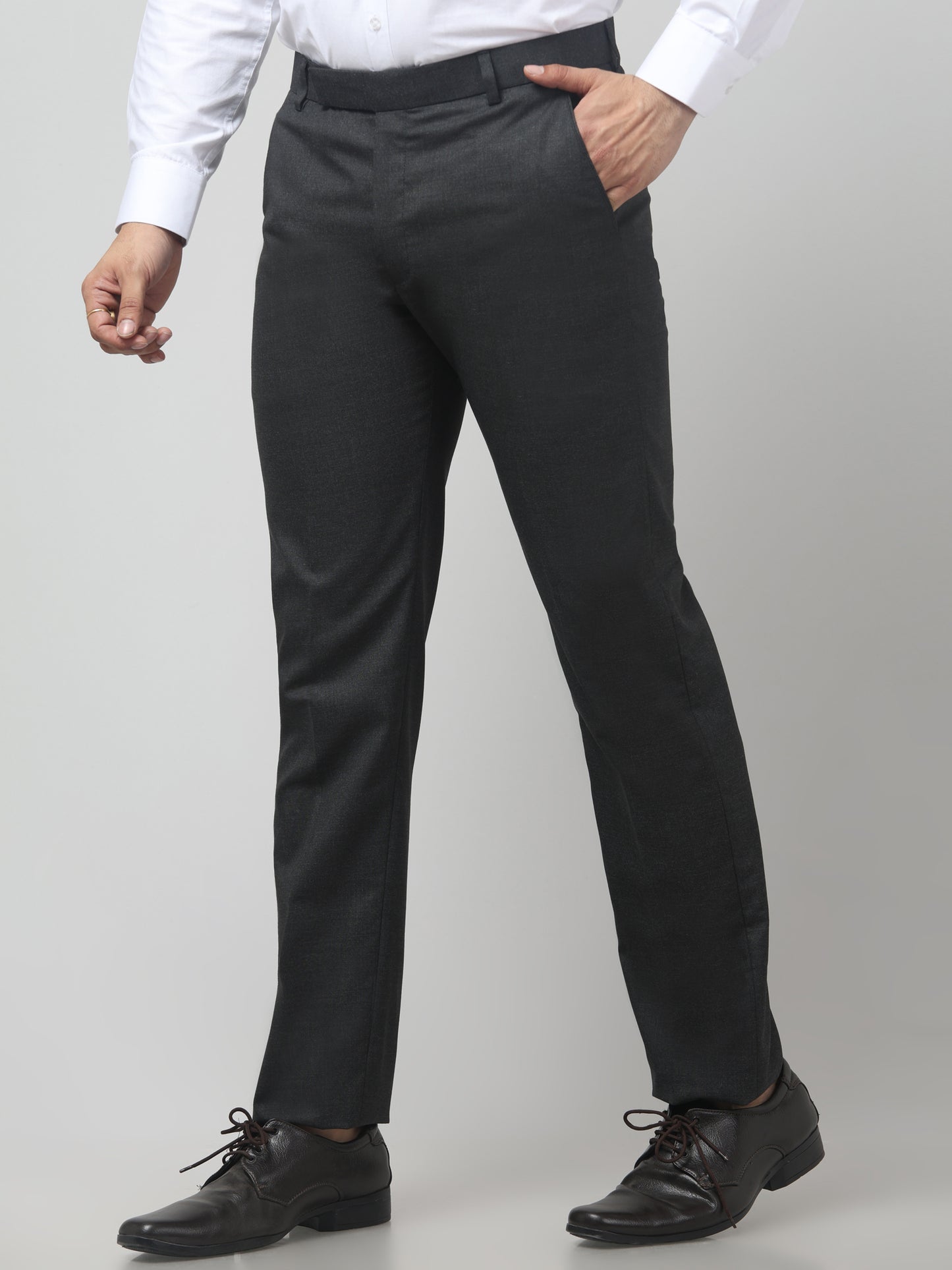 Men's Grey Solid Regular Fit Formal Trouser