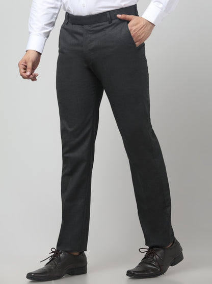 Men's Grey Solid Regular Fit Formal Trouser