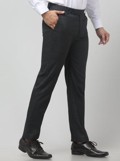 Men's Grey Solid Regular Fit Formal Trouser