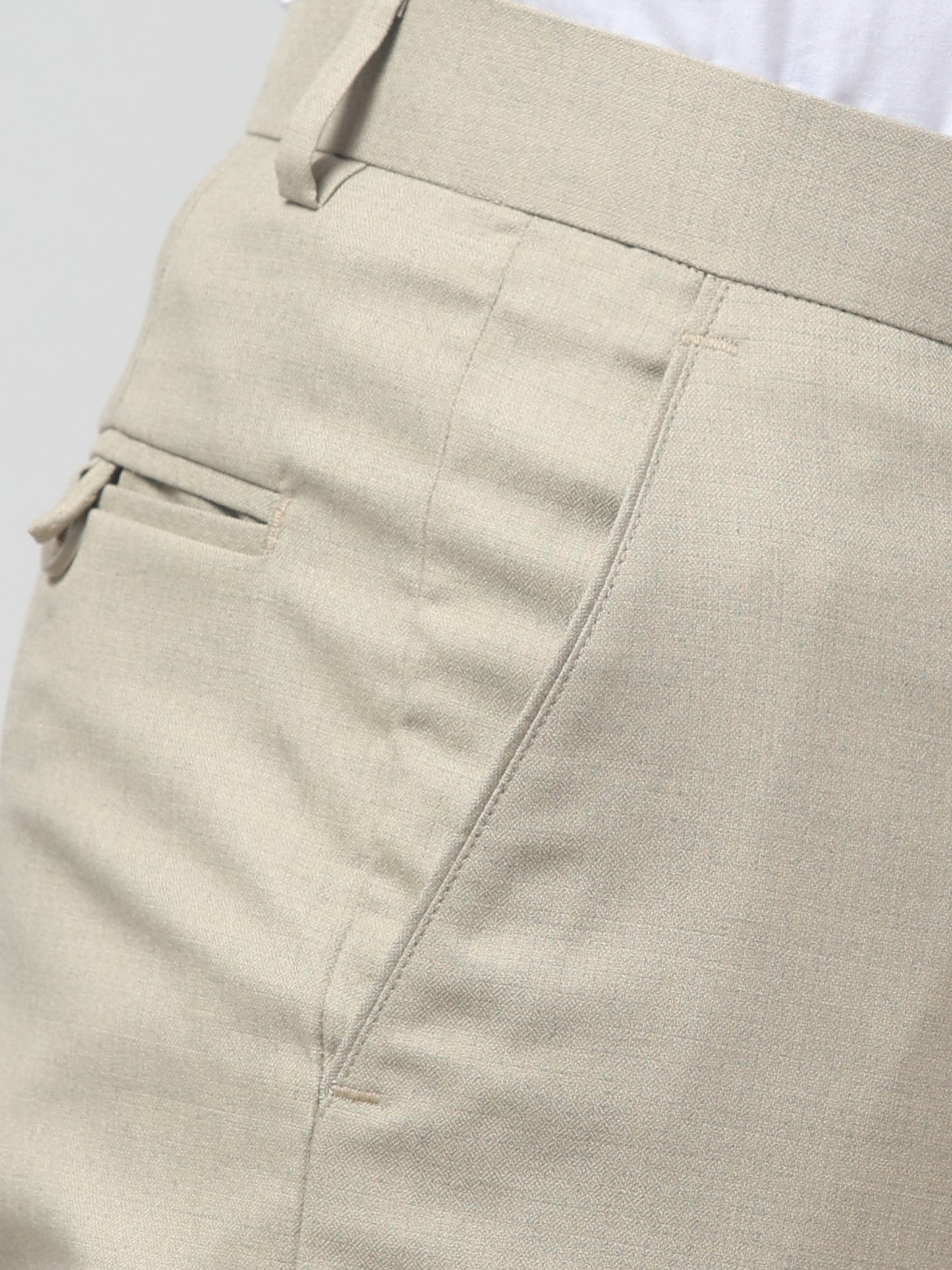 Men's Light Gray Self Design Regular Fit Formal Trouser