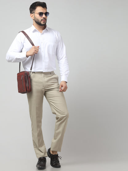 Men's Light Gray Self Design Regular Fit Formal Trouser