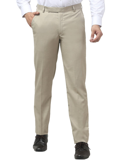 Men's Light Gray Self Design Regular Fit Formal Trouser