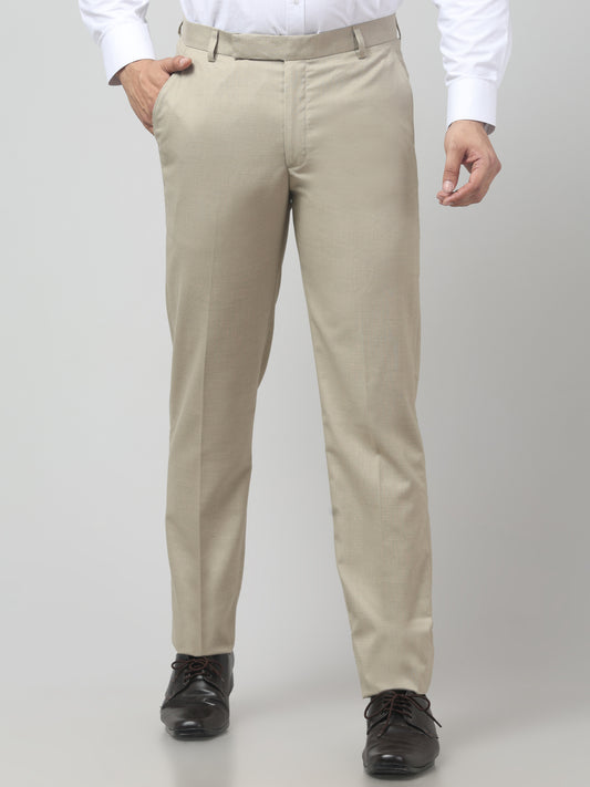 Men's Light Gray Self Design Regular Fit Formal Trouser