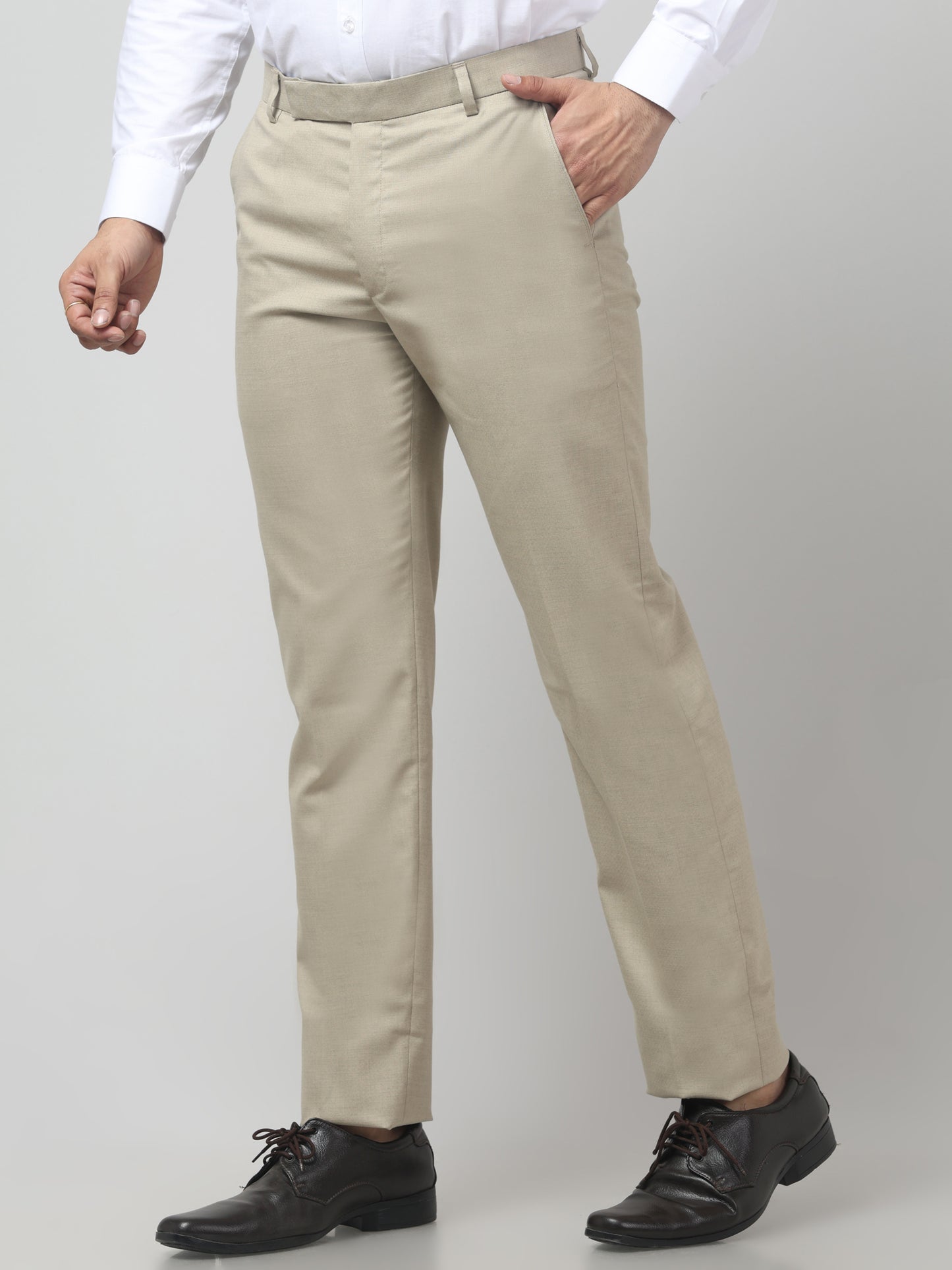 Men's Light Gray Self Design Regular Fit Formal Trouser