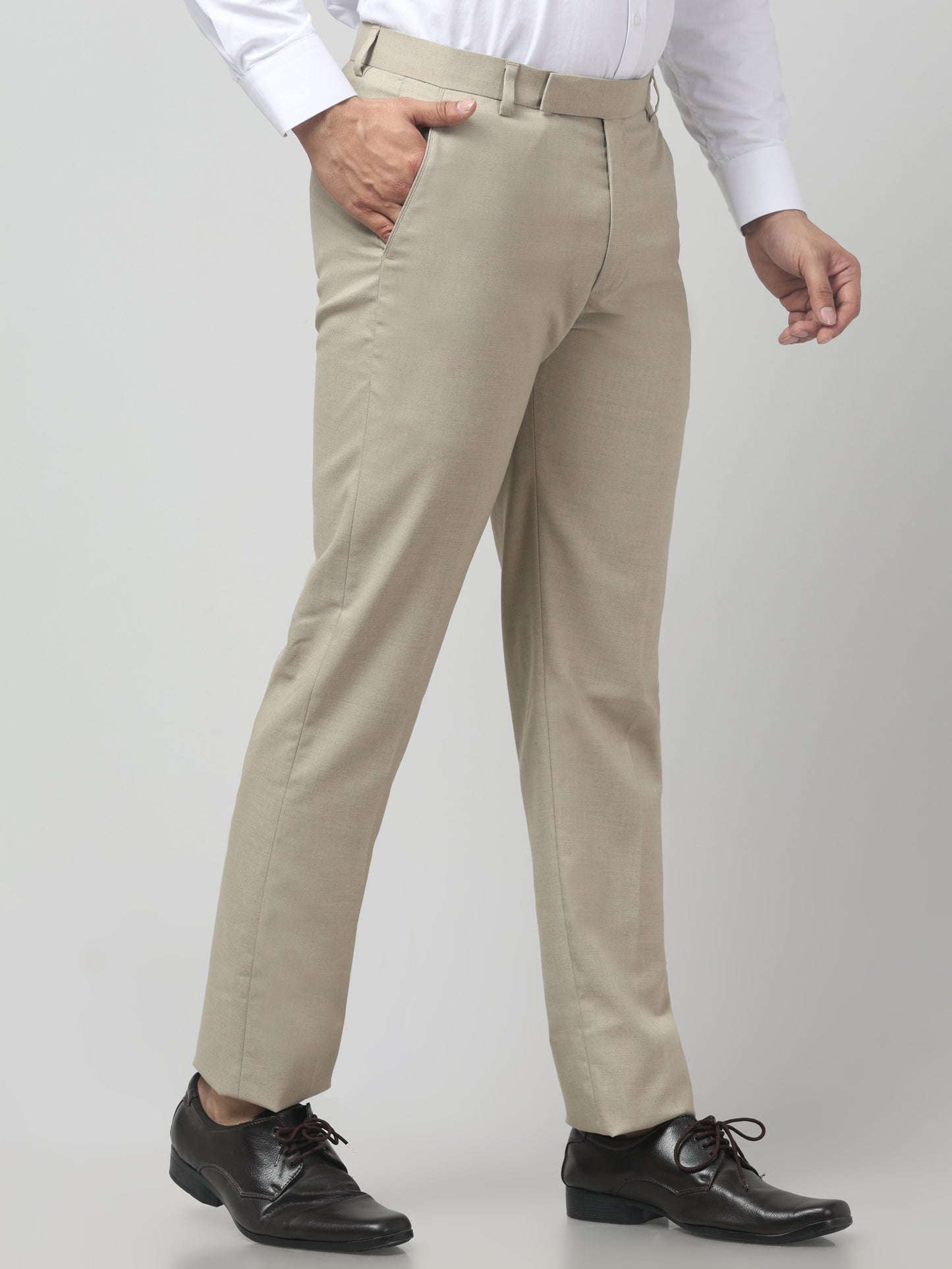 Men's Light Gray Self Design Regular Fit Formal Trouser
