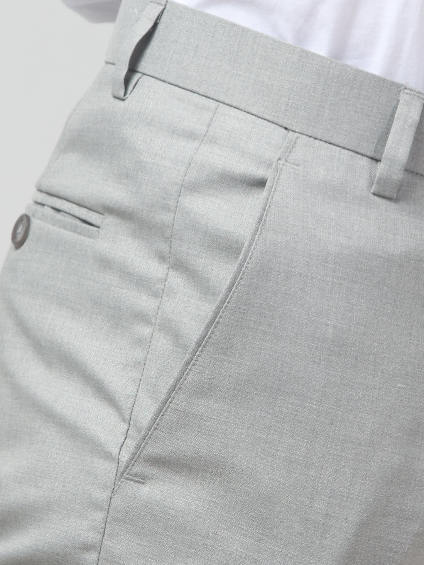 Men's Gray Self Design Regular Fit Formal Trouser