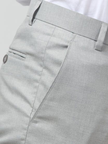 Men's Gray Self Design Regular Fit Formal Trouser