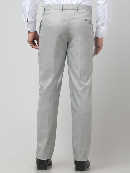 Men's Gray Self Design Regular Fit Formal Trouser