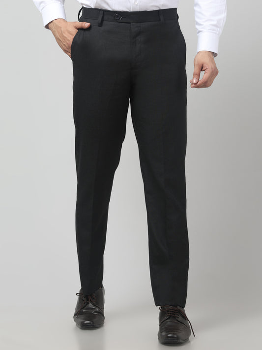 Men's Black Solid Regular Fit Formal Trouser