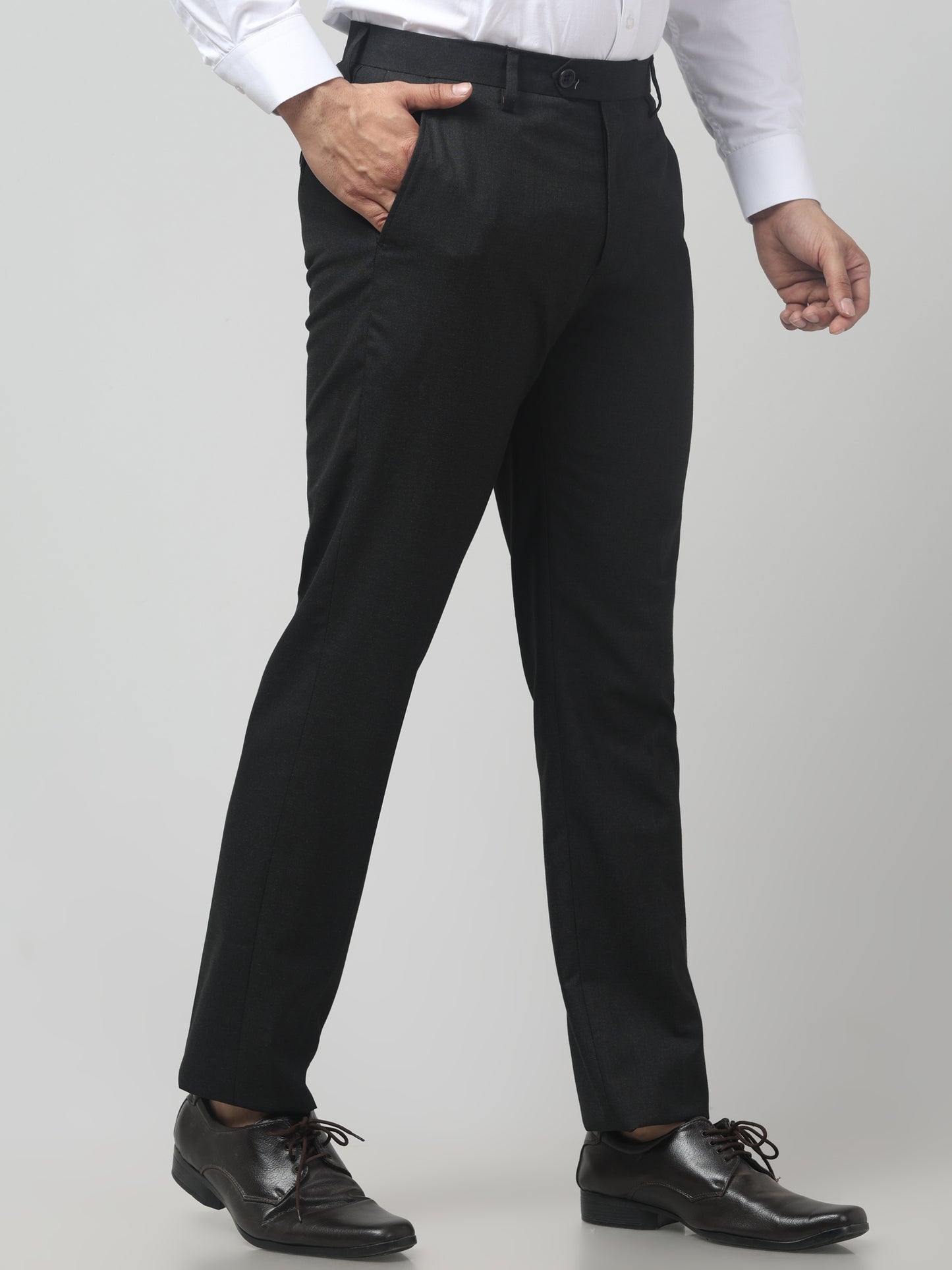 Men's Black Solid Regular Fit Formal Trouser