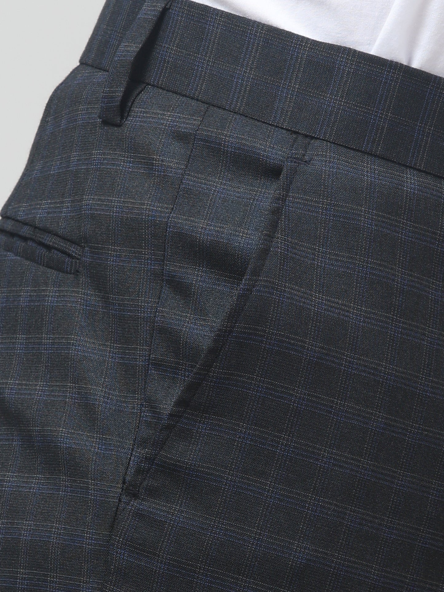 Men's Navy Blue Checked Regular Fit Formal Trouser