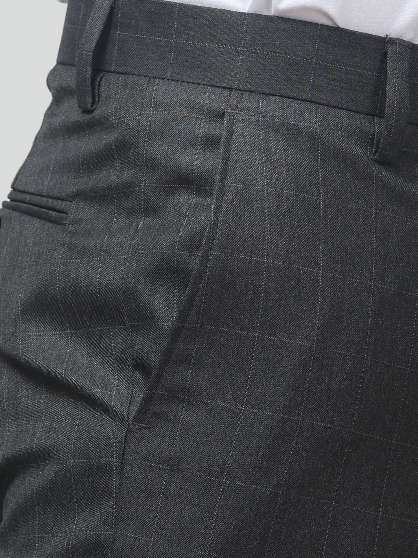 Men's Grey Checked Regular Fit Formal Trouser