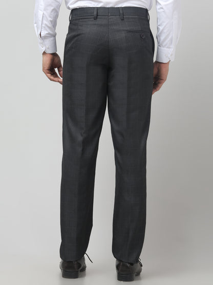Men's Grey Checked Regular Fit Formal Trouser
