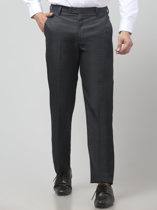 Men's Grey Checked Regular Fit Formal Trouser