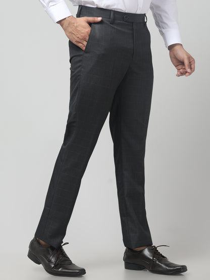 Men's Grey Checked Regular Fit Formal Trouser