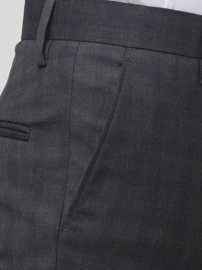Men's Grey Checked Regular Fit Formal Trouser