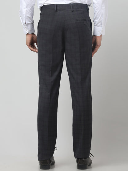 Men's Grey Checked Regular Fit Formal Trouser
