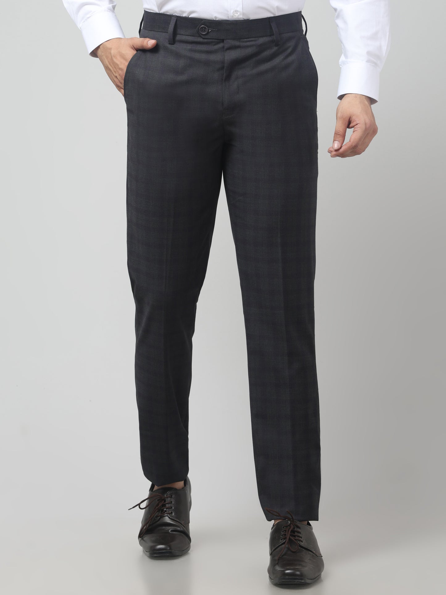 Men's Grey Checked Regular Fit Formal Trouser