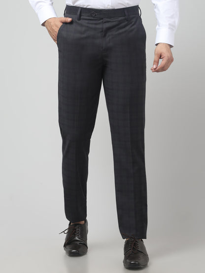Men's Grey Checked Regular Fit Formal Trouser