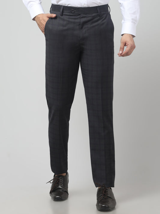Men's Grey Checked Regular Fit Formal Trouser