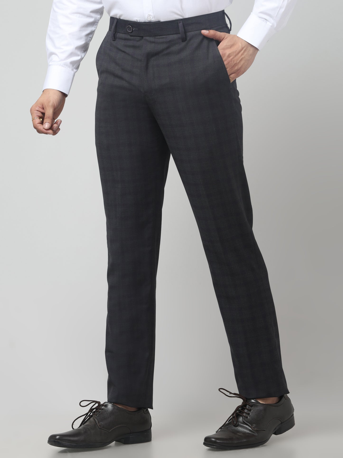 Men's Grey Checked Regular Fit Formal Trouser