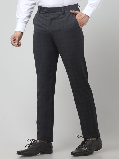 Men's Grey Checked Regular Fit Formal Trouser