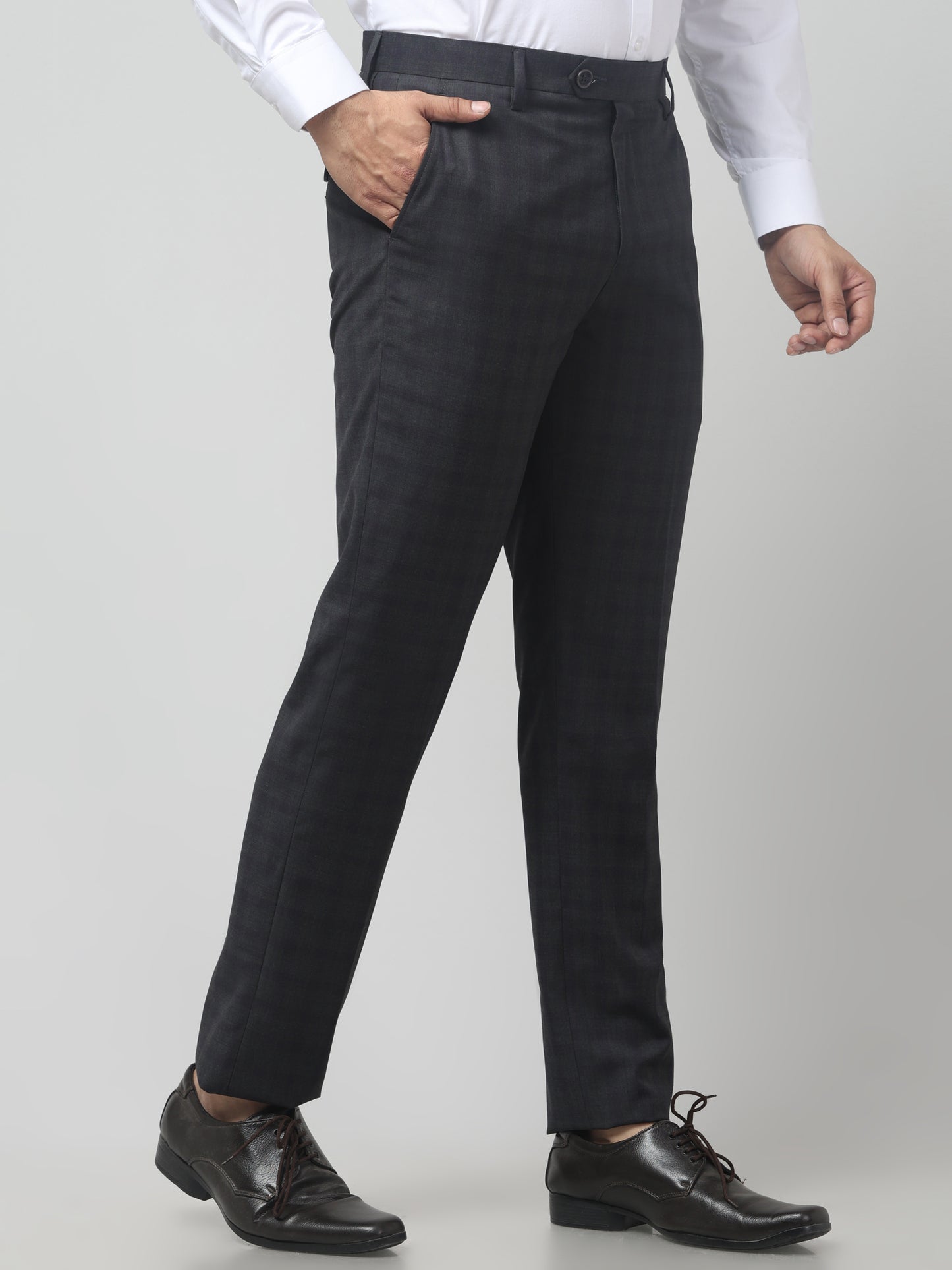 Men's Grey Checked Regular Fit Formal Trouser
