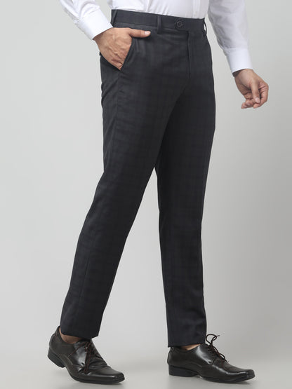 Men's Grey Checked Regular Fit Formal Trouser