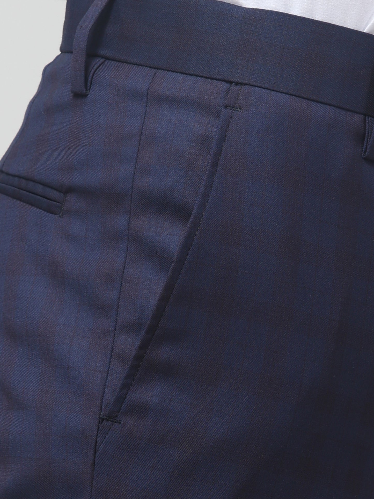 Men Blue Checked Regular Fit Formal Trouser