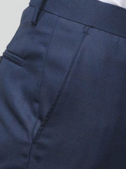 Men's Blue Checked Regular Fit Formal Trouser