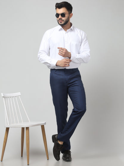 Men's Blue Checked Regular Fit Formal Trouser