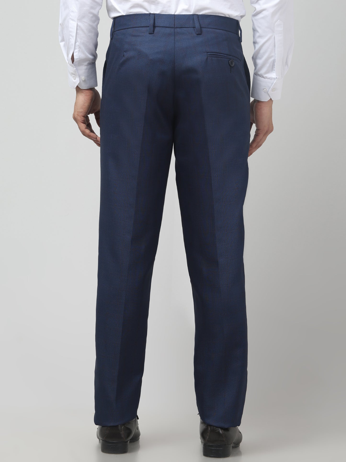 Men's Blue Checked Regular Fit Formal Trouser