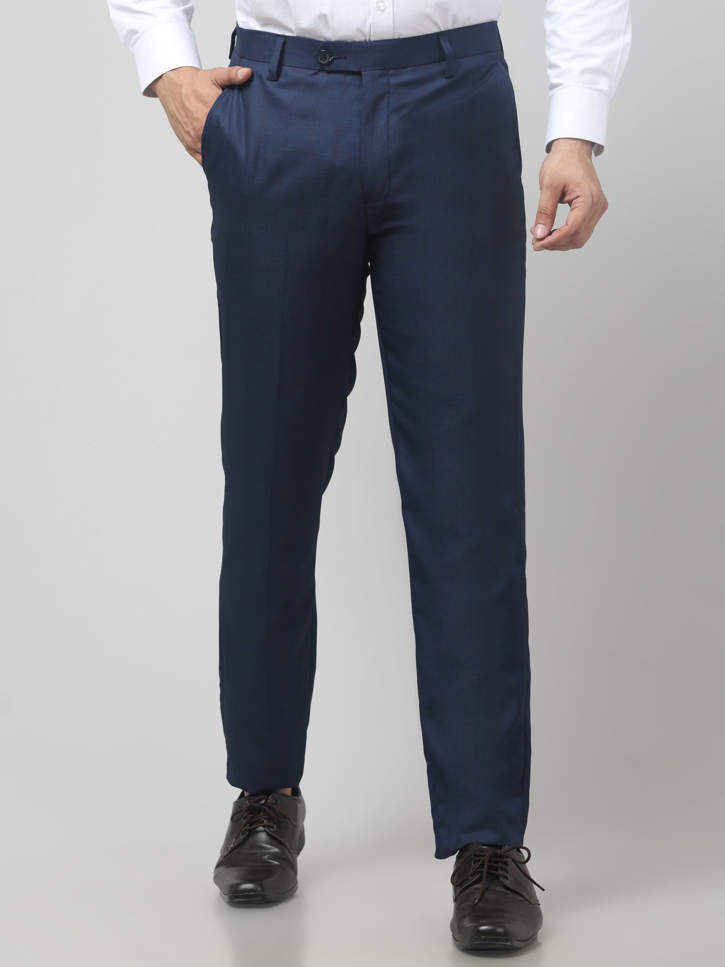 Men's Blue Checked Regular Fit Formal Trouser