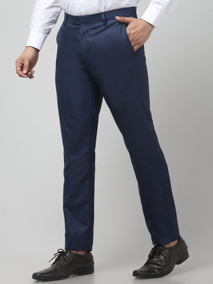 Men's Blue Checked Regular Fit Formal Trouser
